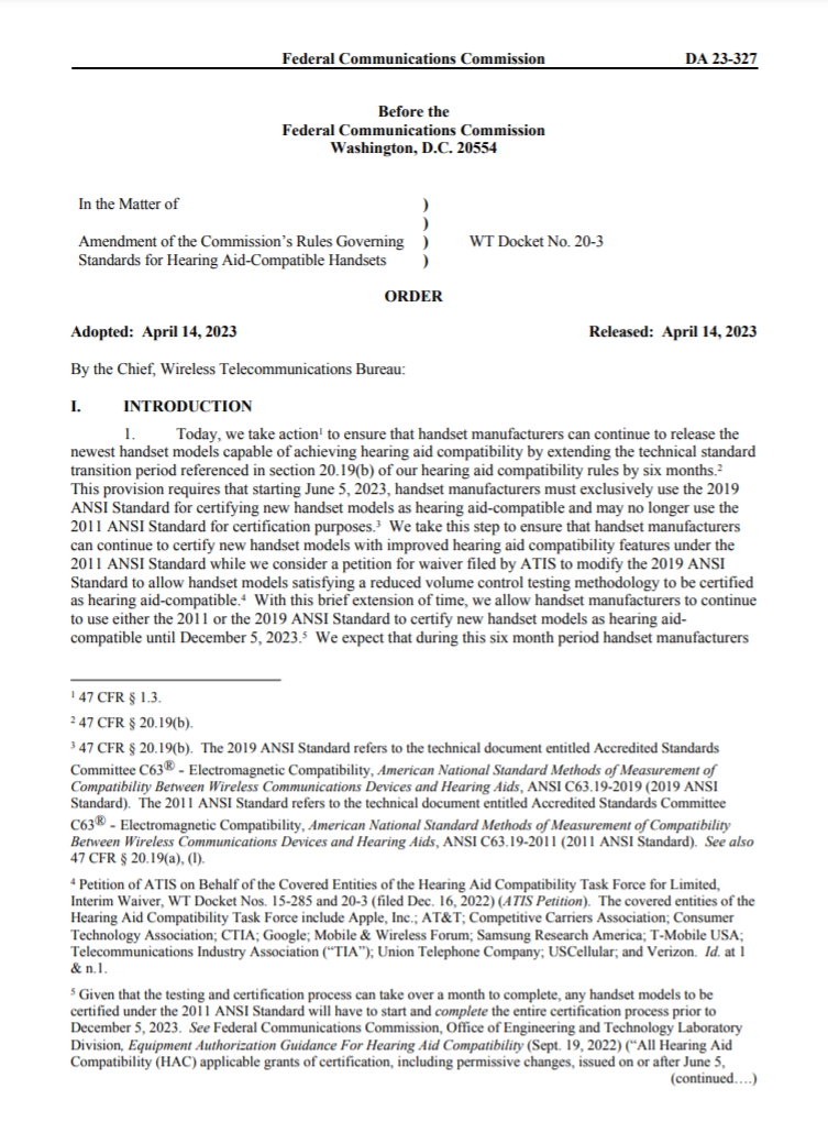 FCC延長HAC新標準過渡期